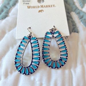 Zuni style drop earrings - turquoise enamel goldstone